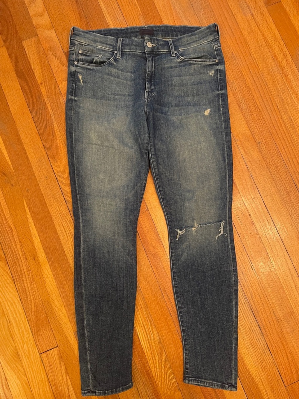 MOTHER ‘The Looker Homebound’ Mid-Rise Skinny Distressed Womens Stretch Jeans